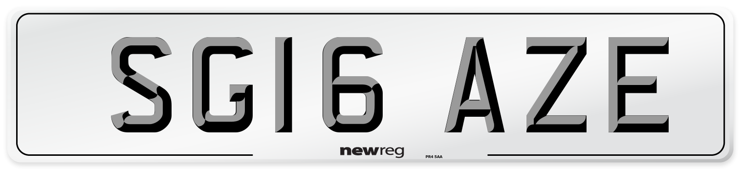 SG16 AZE Number Plate from New Reg